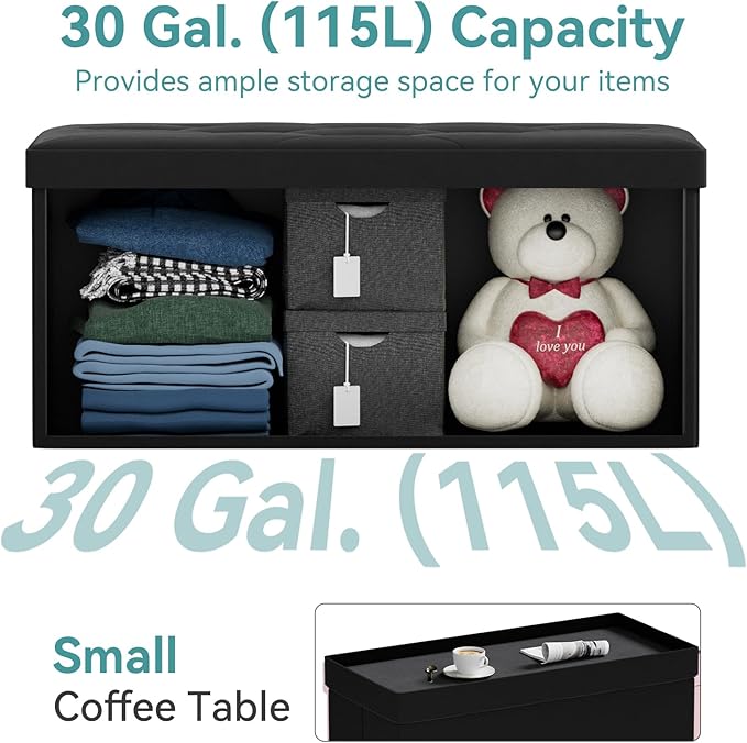 BRIAN & DANY Folding Storage Ottoman Bench, Ottoman with Storage, Foot Rest, Benches Seat for Bedroom, Living Room, Entryway, Long Shoes Bench, 15.7" x 31.5" x 15.7" Black-NeatNest