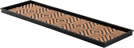 Anji Mountain Heavy Duty Waterproof Rubber Shoe Storage Mat Organizer/Boot Storage Tray Multi Use for Entryway with Coir, Tan Insert, Fits 4 Pair (46.5" Wide)