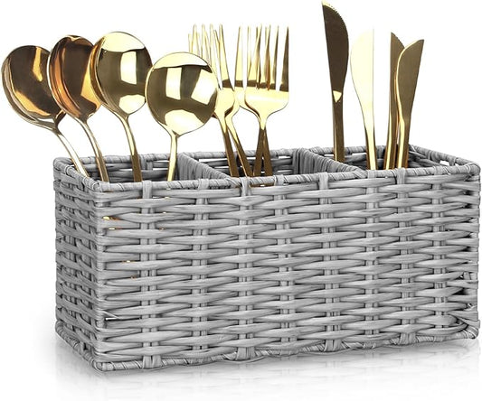 Ayiaren Grey Plastic Cutlery Silverware Holder Small Utensil Organizer Holders for Kitchen Counter Party Flatware Caddy Table Silverware Organizer Basket Spoon Knife Fork Holder Picnic Utensil Caddy-NeatNest