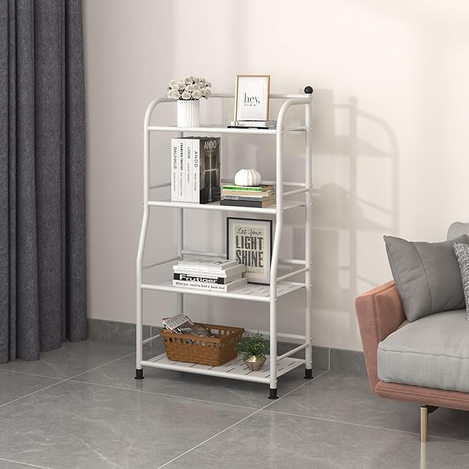 4 Tier Metal Shelf Storage Shelves Living Room Bookshelf Bathroom Corner Storage Rack for Kitchen,Indoor Plant Stand (Matte White, 4 Tier)-NeatNest