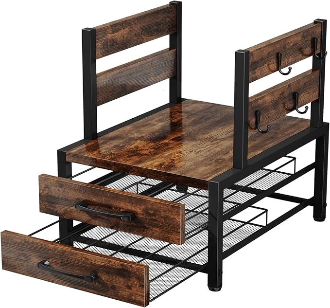 K Cup Holder Drawer - K Cup Storage Organizer, Coffee Pod Drawer with Hooks, Durable Iron-Wood Design, Space-Saving Coffee Station Organizer for Kitchen Counter-NeatNest