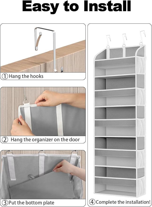 1 Pack Over The Door Storage Organizer with 5 Pockets 10 Mesh Side Pockets, 44 lbs Weight Capacity Door Hanging Organizers and Storage for Bedroom,Bathroom,Nursery,Pantry,Dorm(Light Gray)-NeatNest