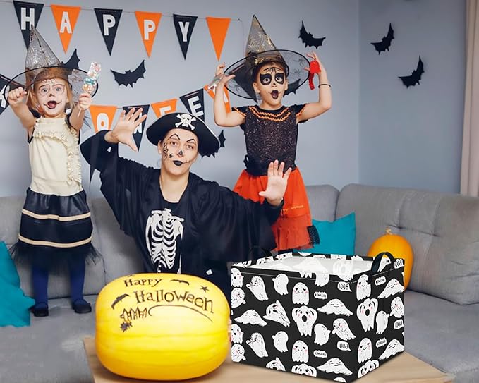 CLOCOR Rectangular Storage Basket Empty, Gift Basket for Halloween, Waterproof Storage Bin with Handles, Room Decor(Crack Ghost)-NeatNest