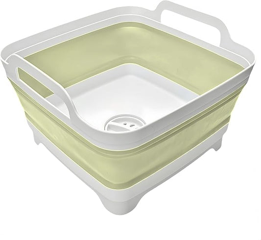 Collapsible Wash Basin 9L, Foldable Dish Tub with Drain Plug, Portable Collapsible Dish Basin, Camping Sink for Washing Dishes, Laundry & Kitchen Use (Green)-NeatNest