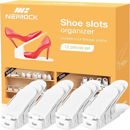 Neprock Shoes Slots Organizer for Closet, Shoe Rack Organizador De Zapatos for Closet Organization, Shoe Slots Organizer Shoe Storage Shoe Holder Space Saver for Entryway(12 Pack)(White)-NeatNest