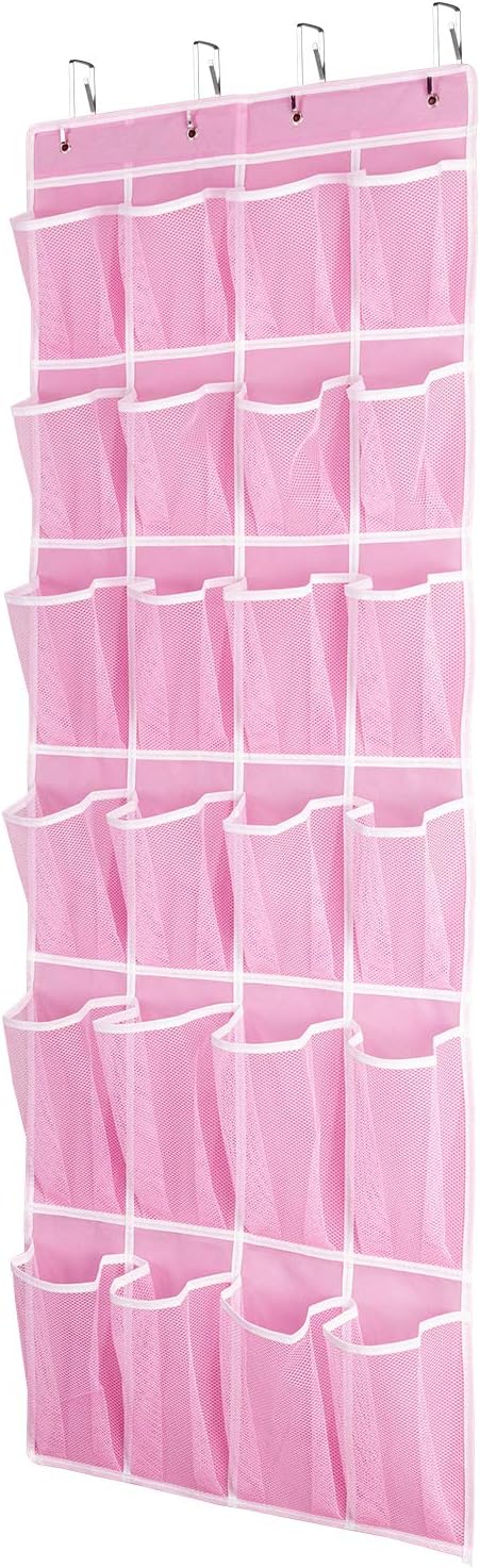 Hanging Shoe Organizer, Over The Door Shoe Organizer with 24 Breathable Mesh Pockets for Men Women Kids Hanging Shoe Storage Rack Organizer Size:58x21 Inch（Pink）-NeatNest