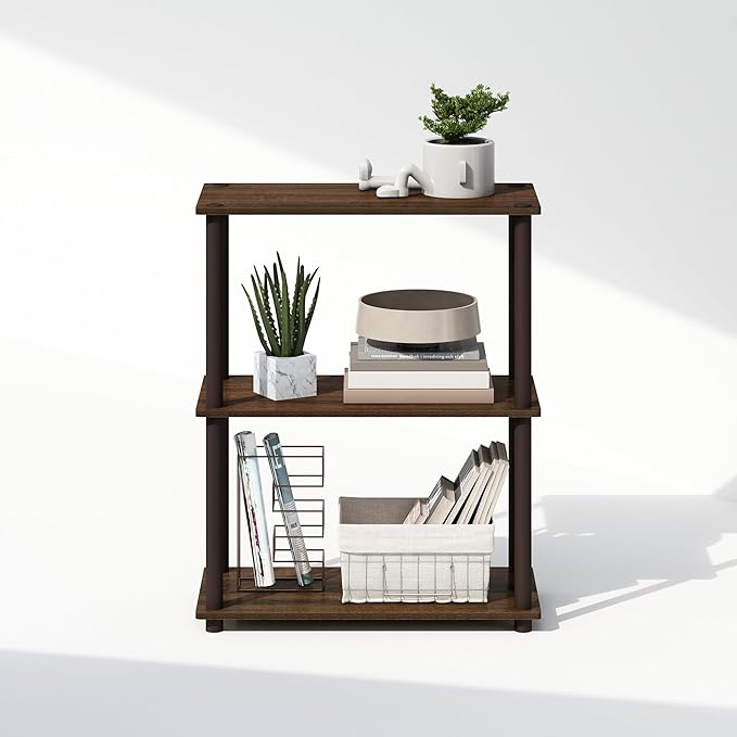 Furinno Turn-N-Tube 3-Tier Multipurpose Compact Bookcase, Walnut/Brown
