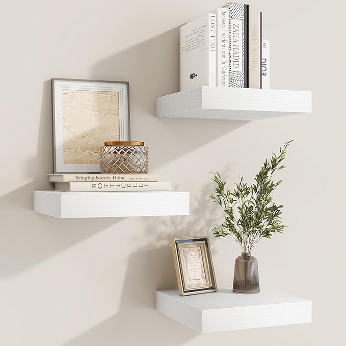 fuqing Floating Shelves for Wall, Bathroom Shelf Wall Mounted for Storage, Shelves with Invisible Bracket for Bedroom, Kitchen, Living Room, Farmhouse Small Book Shelf, 6.5 Inch Set of 3, White-NeatNest