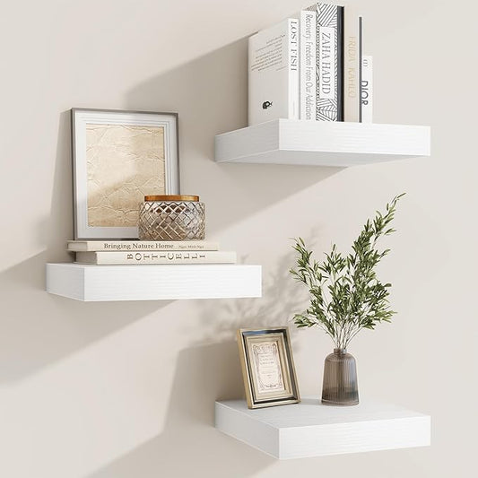 fuqing Floating Shelves for Wall, Bathroom Shelf Wall Mounted for Storage, Shelves with Invisible Bracket for Bedroom, Kitchen, Living Room, Farmhouse Small Book Shelf, 6.5 Inch Set of 3, White-NeatNest