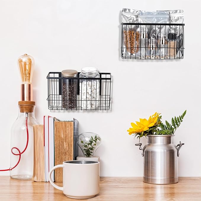 2 Pack Magnetic Basket Organizer Shelf Rack for Refrigerator Peg Board Office File Foil Plastic Food Wrap Spice Pegboard Holder