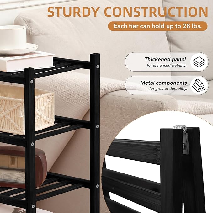 5 Tier Bamboo Shoe Rack Storage Organizer for Closet, Multifunctional Stackable Free Standing Shoe Shelf Organizer for Small Space,Entryway, Hallway, Bathroom27 x11 x32 (Black, 5 Tier)-NeatNest