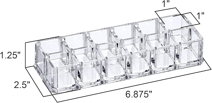 Amazing Abby - Charm - 2-Pack 12-Slot Acrylic Lipstick Organizer, Lipstick Holder, Lip Gloss Holder, Cosmetic Storage Display, Perfect Storage Solution for Drawer and Vanity (Slot Size: 0.9" x 0.9")-NeatNest