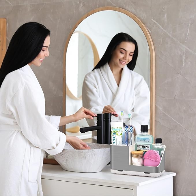 Toothbrush Holders for Bathroom Countertop Organizer, Brushed Nickel Tooth Brush Holder, Kids Electric Toothbrush and Toothpaste Holder with Drainage (Brushed Silver)-NeatNest