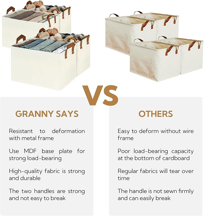 GRANNY SAYS Closet Storage Baskets, Collapsible Fabric Storage Bins with Metal Frame, Clothes Organizer Bins, Extra Large Baskets for Shelves, Ivory, 4-Pack-NeatNest