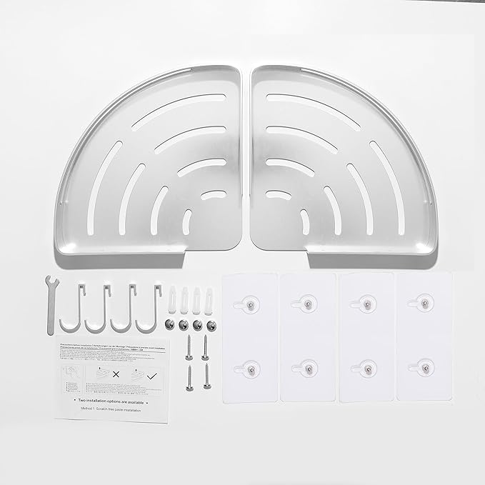 JASTT Bathroom Corner Shelf Adhesive Shower Shelf Wall Mounted Bath Shelves Shower Caddy with Hook Storage Rack Shower Organizer Corner Shelf No Drilling Shower Caddy Basket Rust Proof 2 Packs Silver