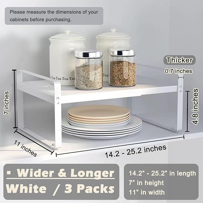 3 Pack Expandable Cabinet Shelf Organizer Kitchen Shelf Riser Stackable Pantry Shelves Kitchen Organizers and Storage Metal Spice Rack Countertop Organizer Cupboard Adjustable Shelfs Desk Rack Shelf-NeatNest