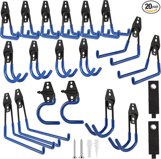 Garage Hook Heavy Duty Wall Storage Hangers, 20 Pack Garage Storage Hooks Steel Tool Blue for Ladders, Ropes, Garden Tools-NeatNest