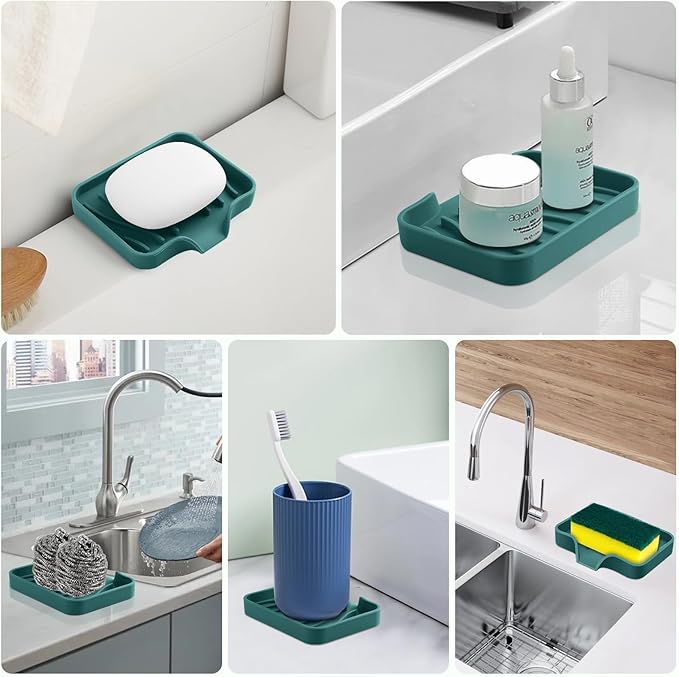 2PCS Self Draining Soap Holder,Spofit Silicone Soap Dish, Suitable for for Kitchen, Bathroom, Shower, Bath Tub,Soap Container (Green)-NeatNest