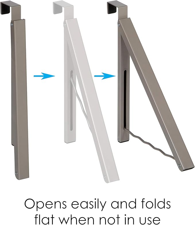 HOLDN’ STORAGE Over The Door Hanger - Single Foldable Rack Organizer for Hanging Clothes, Coats & Towels, Ideal for Dorm Rooms, Laundry, Bathrooms, Etc - Holds up to 20 LBs, Collapsible - Satin Nickel