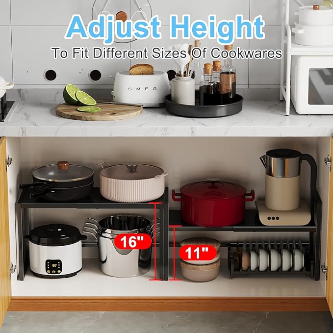 Expandable Metal Storage Shelves,110LBS Heavy Duty Shelving Units and Storage For Small Appliance, Adjustable Metal Storage Shelf Rack For kitchen Cabinet Closet Pantry Warehouse Garage,Patent Pending-NeatNest
