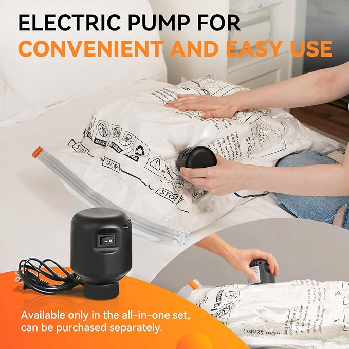 [2024 NEW] 30 Pack Vacuum Storage Bag (5 Jumbo/5 Large/5 Medium/5 Small/10 Roll) | Electric Pump | Space Saver | Rapid Vacuum | Double Zip | Clip Stopper | Clothes, Blanket Compression and Travelling-NeatNest