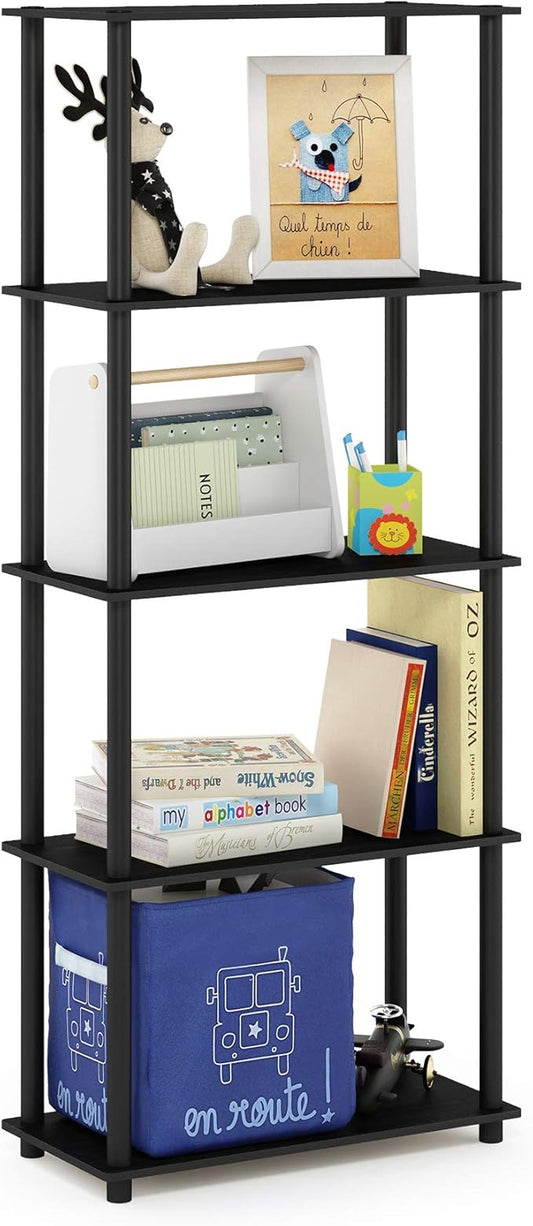 Furinno Turn-N-Tube 5-Tier Multipurpose Shelf / Display Rack / Storage Shelf / Bookshelf, Round Tubes, Americano/Black-NeatNest