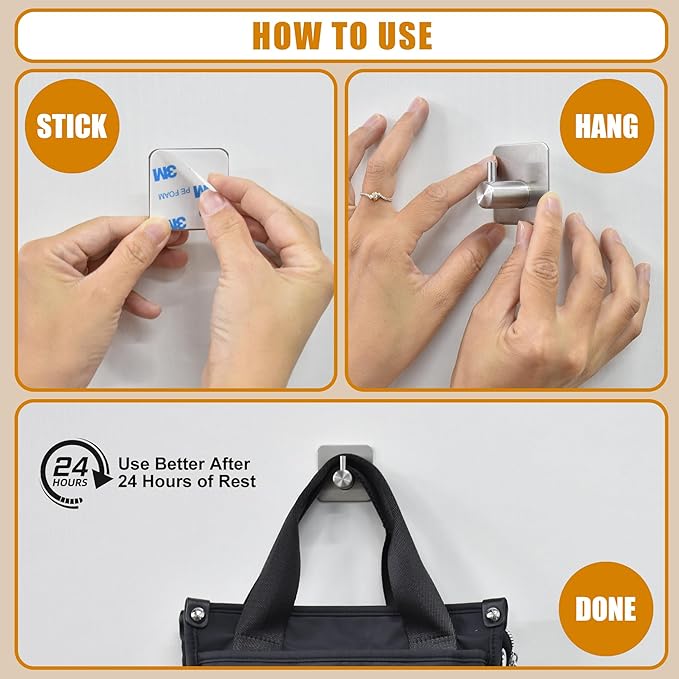 6 Pcs Adhesive Wall Hooks for Hanging - Waterproof Shower Hooks, Heavy Duty Towel Hooks for Bathrooms, Kitchens, and Offices (Silver)