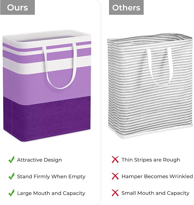 HomeHacks 2 Pack Large Laundry Baskets, Waterproof, Freestanding Laundry Hampers, Collapsible Clothes Hamper with Reinforced Handles in Laundry, College Dorm, Bathroom, Bedroom (Purple, 125Lx2)-NeatNest
