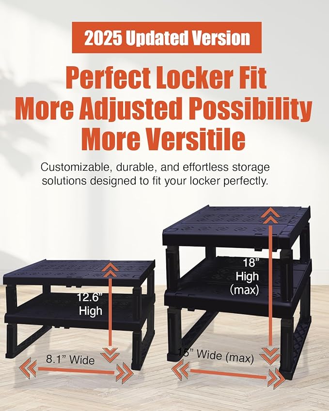 Adjustable Lokcer/Cabinet Organizer Shelf， Adjustable Width and Height, Ideal Locker for School, Office, and Gym Lockers… (Black 2 Pack New Version)