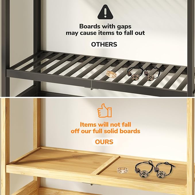 AMBIRD Over The Toilet Storage, 3-Tier Bathroom Organizer Over Toilet with Sturdy Bamboo Solid Shelves, Non-Slip Pads and 3 Hooks, Multifunctional Behind Toilet Shelf Rack, Space Saver (Original)