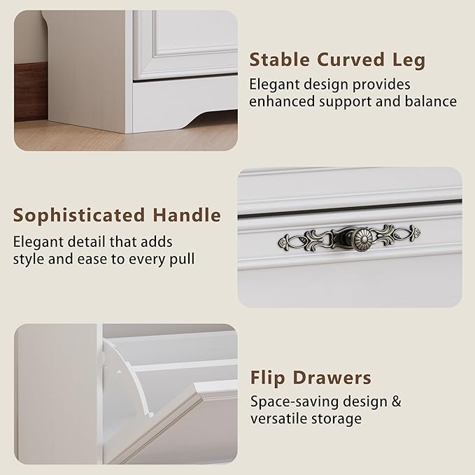 3 Flips Shoe Cabinet for Entryway, Narrow Shoe Storage Cabinet with Adjustable Shelves, Wooden Space-Saving Organizer and Rack for Foyer, Closet, Hallway