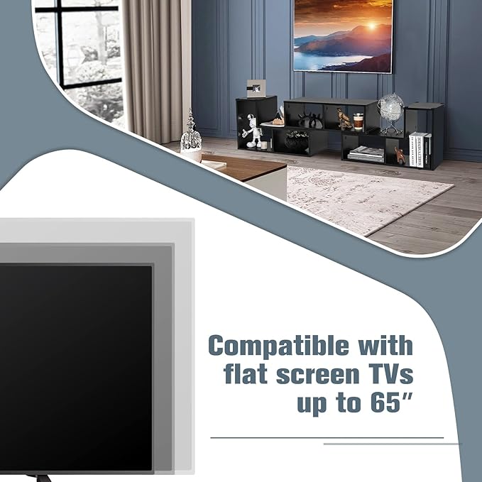GOFLAME 3 Pieces TV Console Stand, Modern Entertainment Center for 50 55 60 65 Inch Flat Screen TV, Free Combination Bookcase for Storage & Display, Suitable for Living Room, Bedroom (Black)-NeatNest