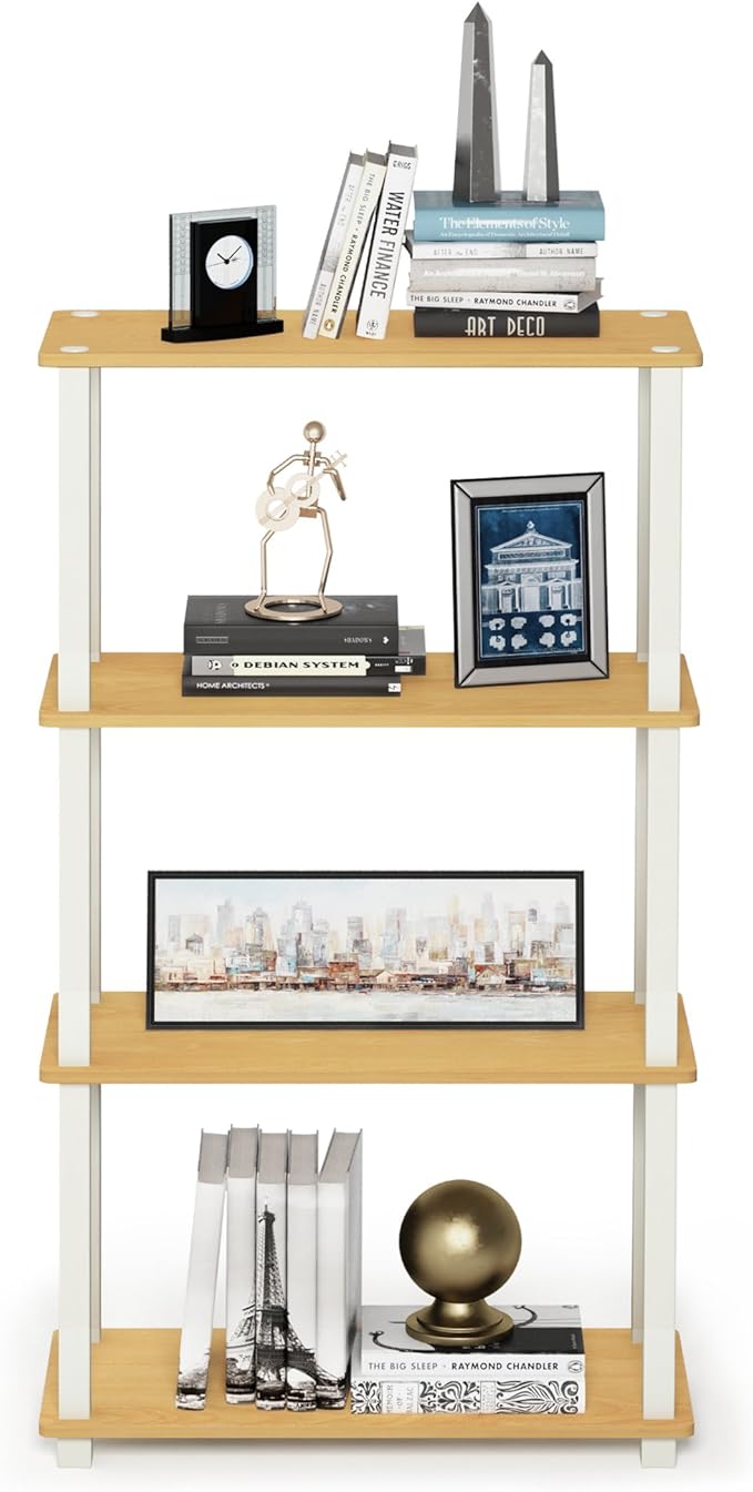 Furinno Turn-N-Tube 4-Tier Multipurpose Shelf Display Rack, Square Tube, Beech/White-NeatNest