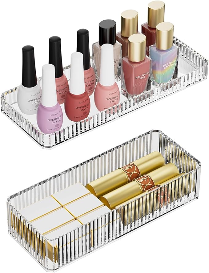 Acrylic Makeup Organizer, Organizer Tray, Vanity Cases, Nail Polish, Makeup, Perfume, Skincare Organizer Countertop, 2 Layers, Stackable