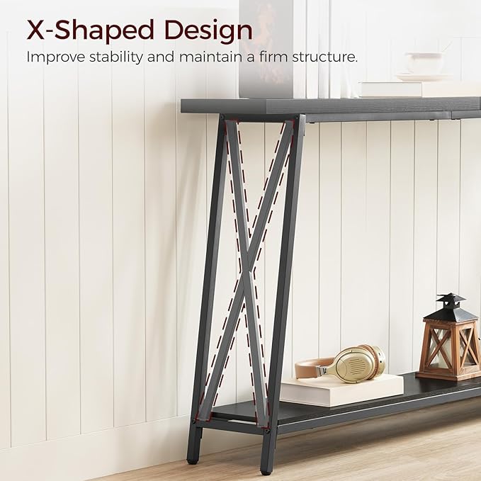 Console Table, 63" Industrial Entryway Table, Extra Long Sofa Table Behind Couch, X-Shaped Support, for Entryway, Hallway, Living Room, Black CTHB4801-NeatNest