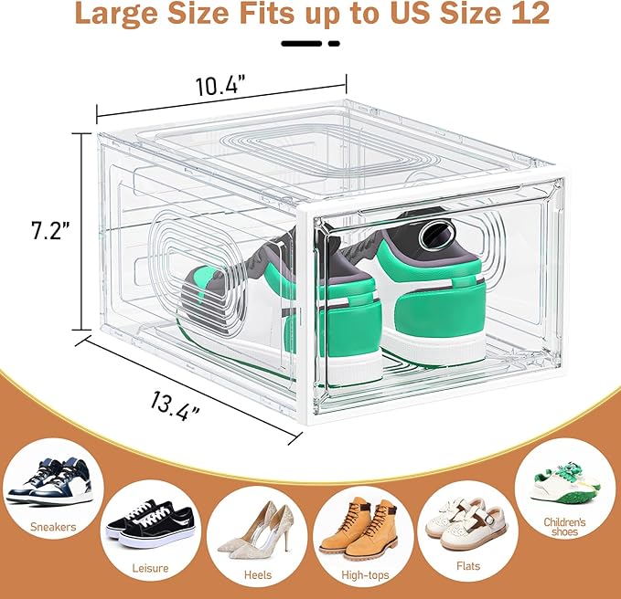 10 Pack Thicken Shoe Organizer Stackable,Upgraded Sturdy Shoe Storage Box with Magnetic Door,Shoe Containers For Sneaker Display,Hat Organizer,White-NeatNest