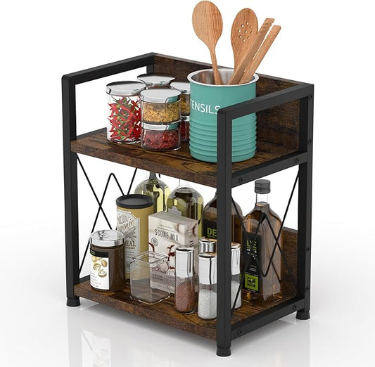 Aduanbang Coffee Bar Accessories Organizer, 2 Tier Wooden Kitchen Counter Shelf, Coffee Organizer Station for Countertop, Condiment Rack for Mugs, Cups, Cream, Syrup-NeatNest