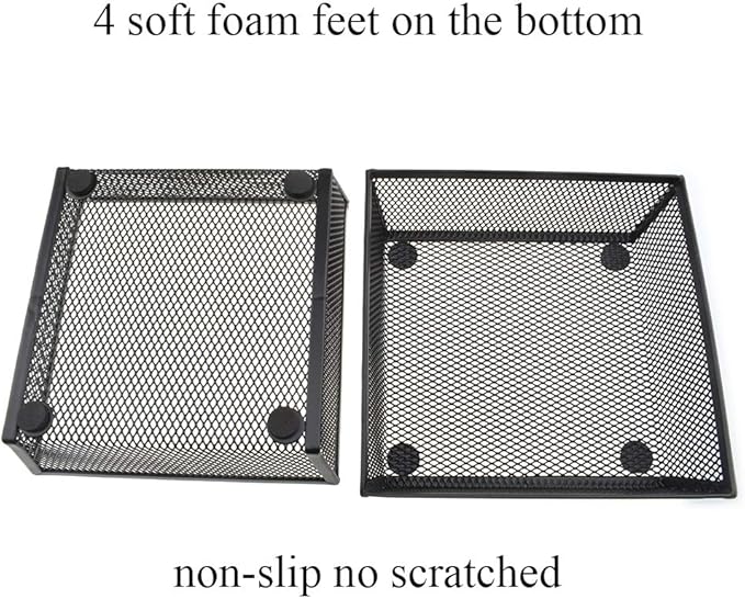 HAHIYO Stackable Mesh Tray Cup 6 x 6 x 2 inches Sturdy Container for Desk Drawer Organizer Collection for Home Office School kitchen Soft Foam Feet No Sharp Edges 2 Pack Black-NeatNest