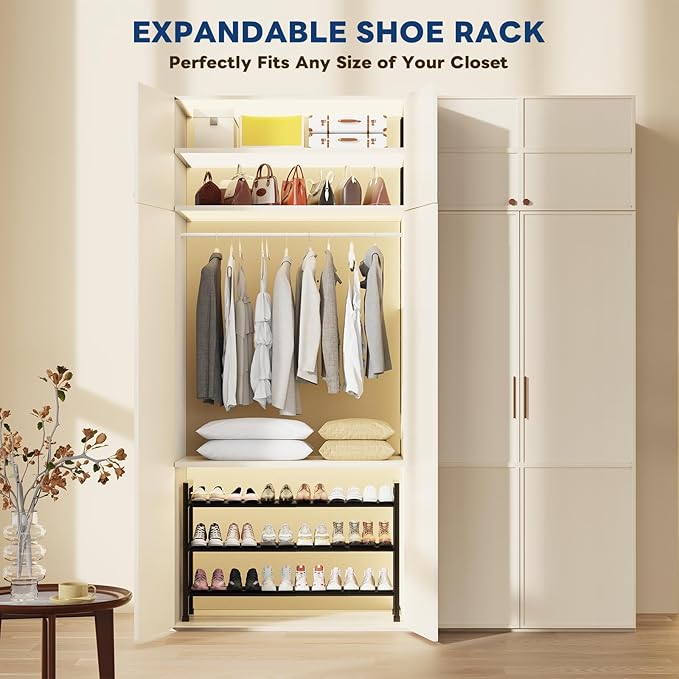 Mavivegue 3 Tier Expandable Shoe Rack for Closet, 19“- 43” Adjustable Shoe Rack for Entryway, Shoe Shelf, Black-NeatNest