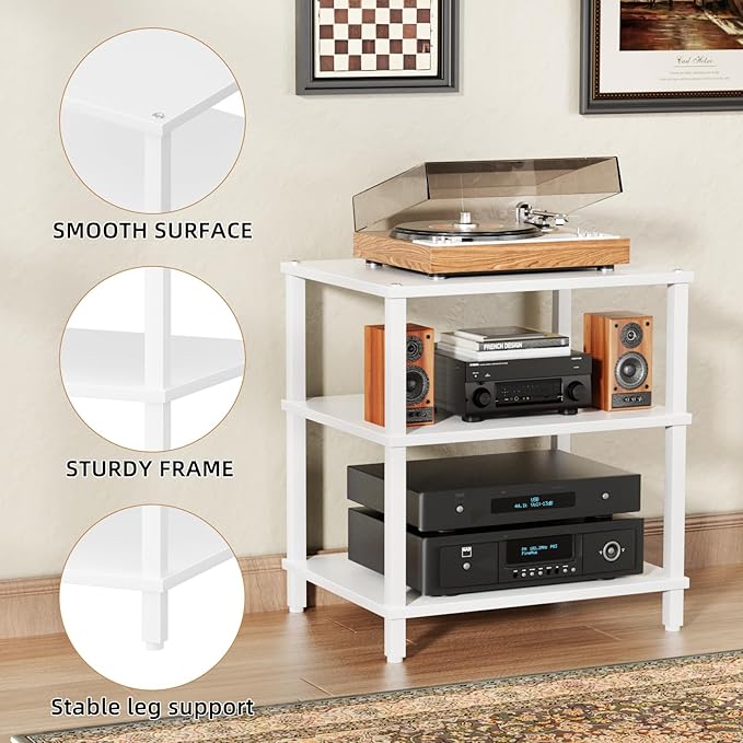 3-Tier AV Media Player Stand, white Stereo Cabinet, Modern Stereo Cabine,Game Console Shelf,Wooden TV Stand,Multifunctional Entertainment Center, Suitable for Home, Conference Room, Game Studio-NeatNest