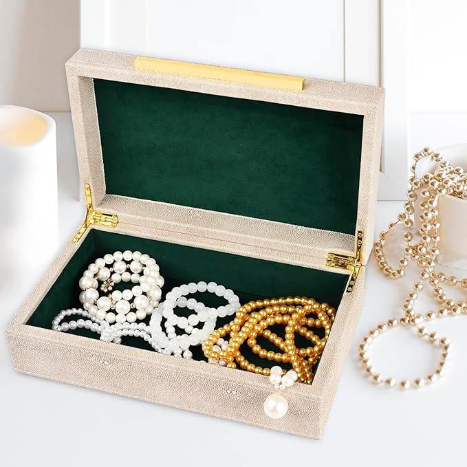 Ivory Shagreen box Faux Leather Decorative Boxes,Keepsake And Memory Storage Decorative Boxes with Lids for Modern Home Decor Jewelry Box Organizer-NeatNest