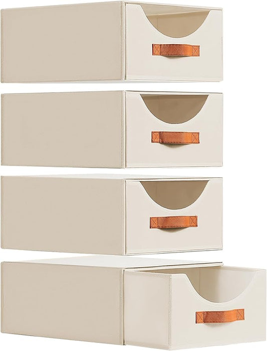 Closet Organizers and Storage - Large Storage Bins with Drawer, Fabric Clothes Organizers and Storage, Collapsible Storage Drawers Organizer for Bedroom, Living Room, 4 Pack, Beige-NeatNest