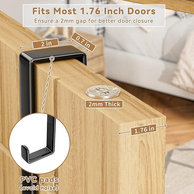 Over The Door Hooks Organizer: Hanging Back of Door Storage Organizer - Waterproof Heavy Duty Door Hanger Towel Rack with 7 Coat Hooks and 2 Mesh Baskets for Bathroom Bedroom and Kitchen (Black)