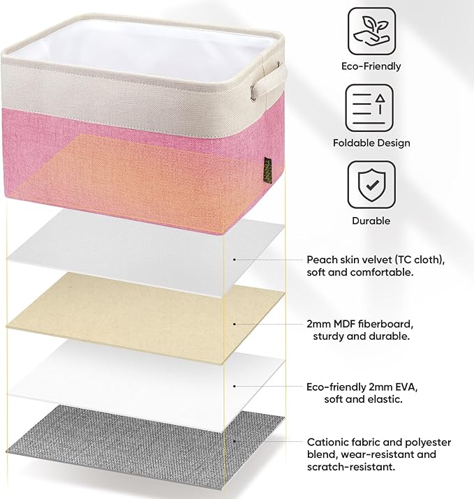 BALEINE 1 Pack Fabric Storage Bins for Shelves, Linen Storage Baskets for Organizing, Decorative Closet Bins for Clothes, Home (Pink, 15''x11''x9.5'')-NeatNest