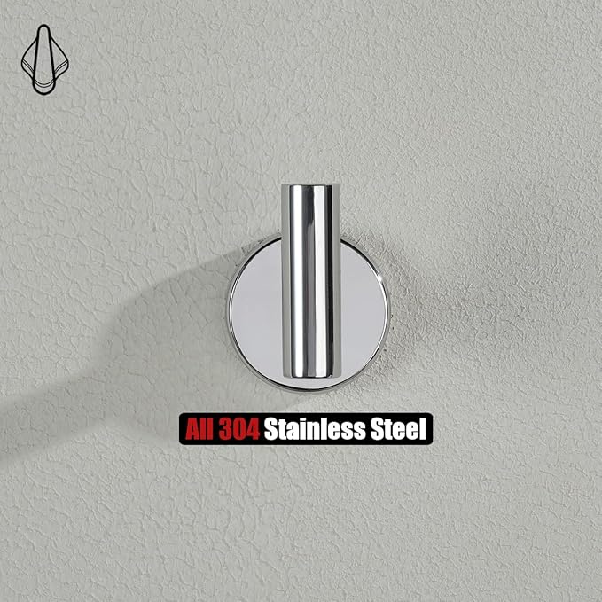 JQK Chrome Bathroom Towel Hook, 304 Stainless Steel Coat Robe Clothes Hook for Bathroom Kitchen Garage Wall Mounted (Pack of 4), TH100-CH-P4-NeatNest