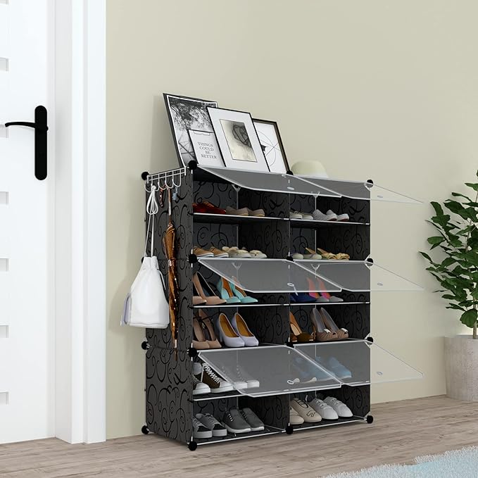 Shoe Rack Organizer, 24 Pair Shoe Storage Cabinet with Door Expandable Plastic Shoe Shelves for Closet,Heels,Boots,Slippers,6 Tier-NeatNest