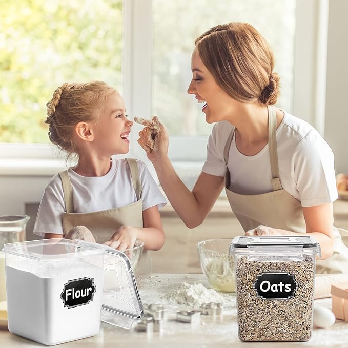 Cereal Container Food Storage Containers, Airtight Dry Food Storage Containers Set of 8 (2.5L/85oz) for Flour, Sugar, Cereal and Pantry Storage Containers with Black Locking Lids-NeatNest