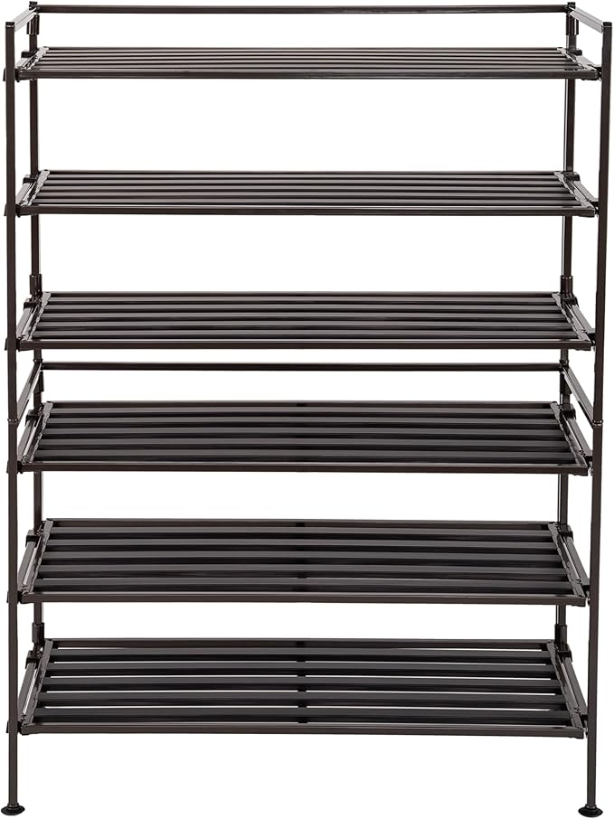 Seville Classics Sturdy Freestanding Storage Shelf for Bedroom, Closet, Entryway, Dorm Room Organizer, Stackable Durable Metal Shoe Rack, Espresso Slat, 3-Tier (2-Pack)-NeatNest