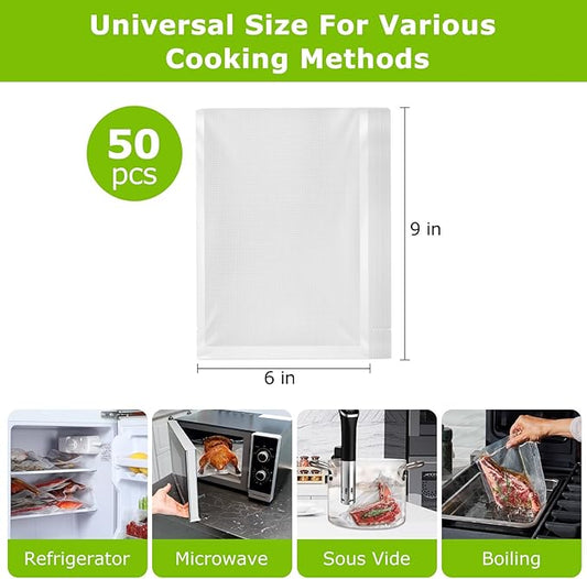 Bonsenkitchen Precut Vacuum Sealer Bags, 50 Pint 6" x 9" Food Sealer Bags, Food Grade, BPA Free, Heavy Duty, Customized Size Vacuum Bags for Vac Storage, Meal Prep or Sous Vide Cooking, VB10-NeatNest