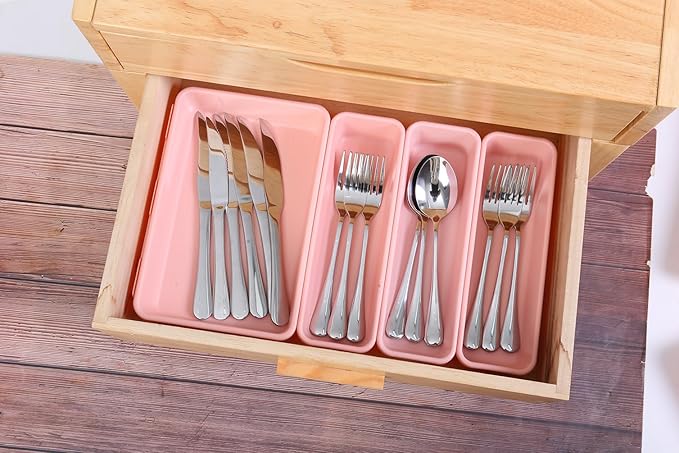 15 PCS Interlocking Desk Drawer Organizer Separator for Office,Bathroom,Kitchen,Makeup（Pink）-NeatNest